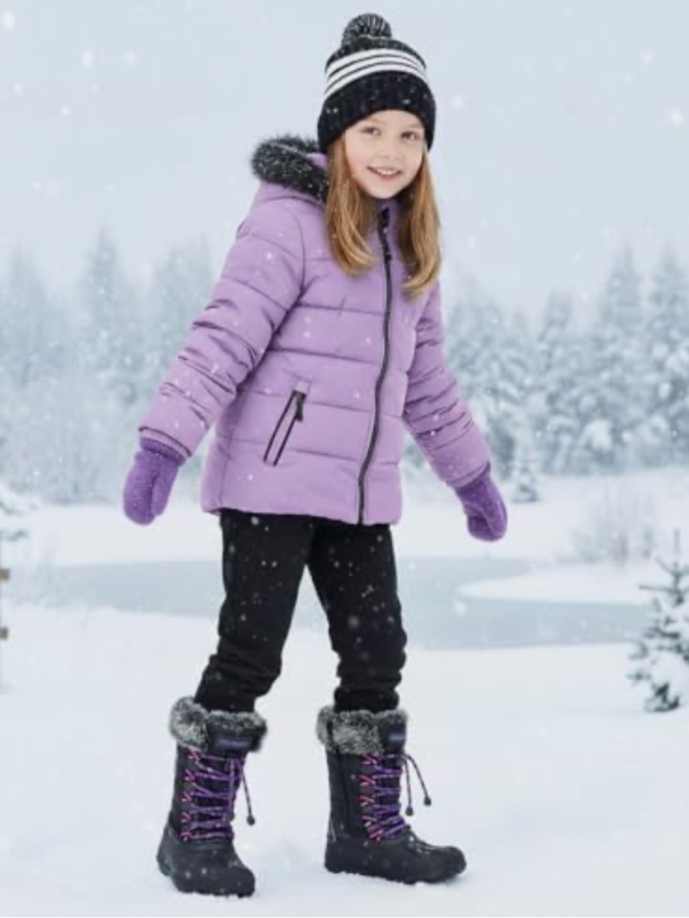 NEW! Nova Mountain Black Faux-Fur Winter Boots Girls Size 4 NWOT - Picture 12 of 12